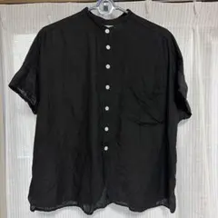 ビームスボーイ　ブラック リネン バンドカラー 半袖シャツ　美品です。のサムネイル