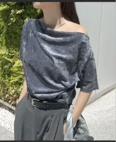 【新品未使用タグ付❗️】ドレープシアーベロア半袖Tシャツ　ブルーのサムネイル