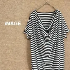 1136【イマージュ】ドレープネック　ボーダー　チュニック　半袖【M】オシャレのサムネイル