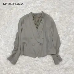 キヨコタカセ　テーラードジャケット　カーキ　無地　大人　上品　春　ツルツル