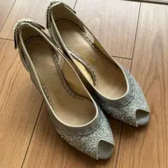 シルバーグリッター オープントゥパンプス