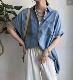 doudou リヨセルデニムバック切替シャツ