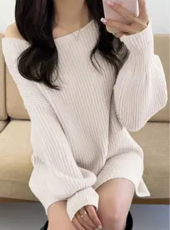 ボリュームスリーブニットミニワンピース