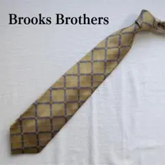 【美品】ブルックスブラザーズ ネクタイ 金色 青 格子柄 子羊 絹【n3770】