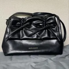 ダブルリボンスクエアショルダーバッグ ブラック