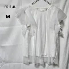 トップス [M] フリル ホワイト半袖シャツ ブラウス おしゃれ 輸入古着