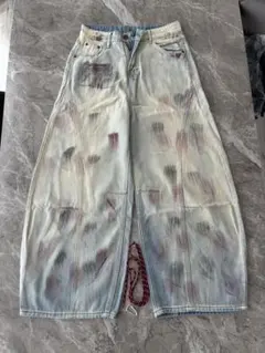 訳あり⭐︎ペイント 汚し加工 デニムパンツ バレルパンツ M⁠ バルーンデニム