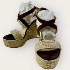 ジミーチュウ サンダル 24cm ベージュ 茶 ウェッジソール エスパドリーユ