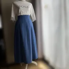 ミラオーウェン　ブルー　フレアスカート ハイウエスト