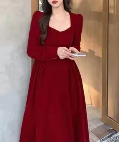 ベロア ワンピースドレス 赤