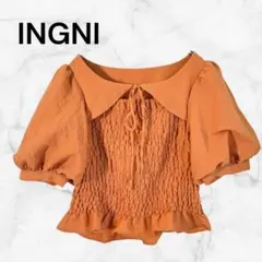 イング　シャーリングブラウス　パフスリーブ　Ｍ　テラコッタ　袖口内側メッシュ