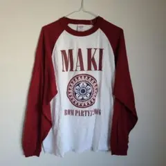 Maki ラグラン White Lサイズ　Tシャツ　長袖　赤　ロゴ