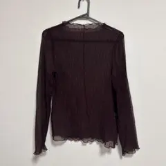 ワインレッド　シアー　長袖ブラウス