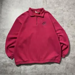 【XL】90s ナイキ　スウォッシュ　刺繍ワンポイント　ハーフジップ　スウェット