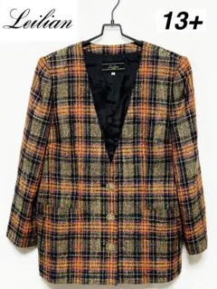 【大きいサイズ】Leilian レリアン　絹混 ノーカラー 金ボタン ジャケットのサムネイル