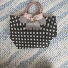 チェック柄リボン装飾ハンドバッグ