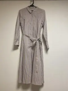 ストライプ 長袖 シャツワンピース