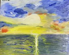 印象派風 油彩画 夕焼けの海 F12 - メルカリ
