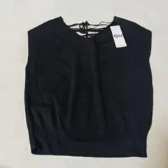 新品GU　ジーユー　バックレースアップセーター(半袖)Z+E　09ブラックM