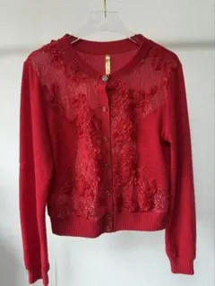 レッド フラワーレースカーディガン
