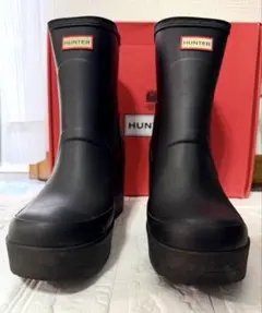 HUNTER ブラック ウェッジソール レインブーツUK6