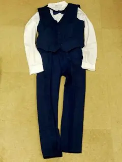 H&M ネイビー フォーマル スーツ 蝶 130 ネクタイ ベスト ジレ 発表会