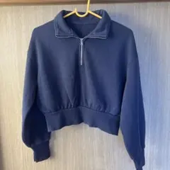 GU ハーフジップ スウェット ネイビー ショート丈