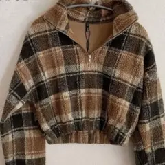 1点物✨ZAFUL 【S】チェック柄 フリースジャケット 丈短め レディース古着