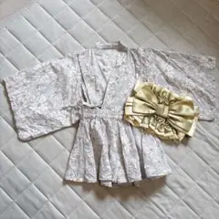 ベビー　甚平　浴衣　セパレート　花柄　グレー　90cm　くすみカラー　バースデイ