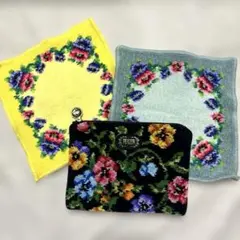 《未使用》フェイラー　ポーチ　シェニール織り　黒　花柄　ミニハンカチ2枚おまけ