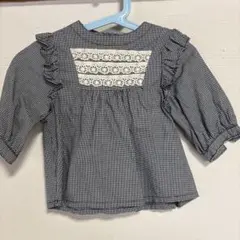 petit main フリルチェックシャツ 90