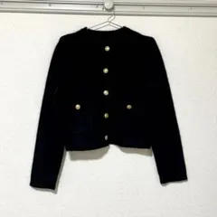 anuans ラクーンブレンドノーカラー ニットジャケット ブラック