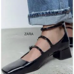ZARA 黒　太ヒール　メリージェーン　ストラップパンプス サンダル36