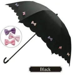 pink trick ピンクトリック フリルリボン 折りたたみ傘 ブラックのサムネイル