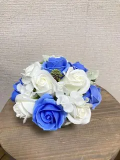 美品　ソープフラワー　フレンチドーム　ブルー&ホワイトローズ