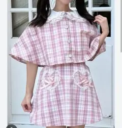 ピンク チェック柄 スカートセットアップ