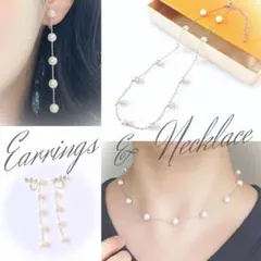 【イヤリング＆ネックレスセット】６mmパール５連イヤリング＆ネックレス シルバー