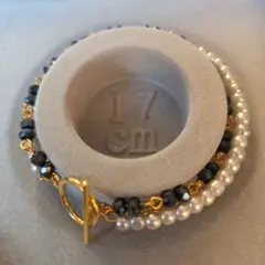 No.7-2　パールとビーズの3連ブレスレット 17cm