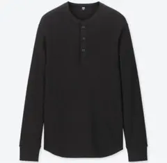 新品タグ付き　UNIQLO ユニクロ　ワッフルヘンリーネックT 黒　S