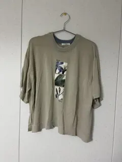 しまむら　mysa ボタニカルプリント 半袖ニット ベージュ