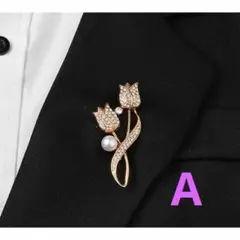 ブローチセレモニーチューリップゴールドアクセサリーパール小さめ大人可愛いキラキラ