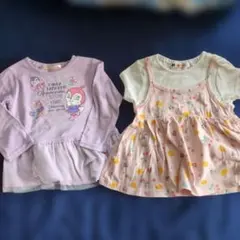 アンパンマン紫の長袖と花柄のピンクのトップスセット