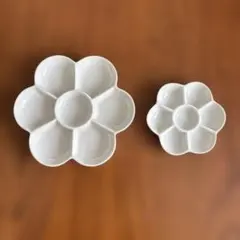 梅鉢 水彩画 花型陶器小皿 大小2枚セット！
