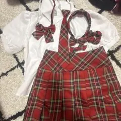 文化祭AKB衣装風コスプレ 女子高生風コスプレ衣装 チェック柄スカート5点セットのサムネイル