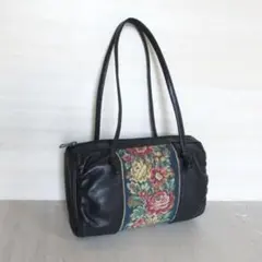 ARUKAN ハンドバック ゴブラン織 黒 花柄 刺繍のサムネイル