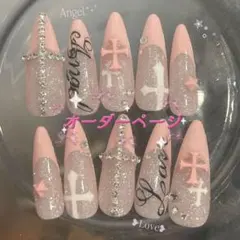 ネイルチップ クロム 十字架 y2k サブカル シズニルック 筆記体 韓国