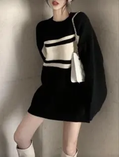 ニットワンピース　モノクロ