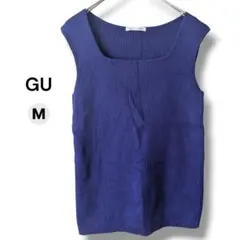 GU ジーユー スクエアタンクトップ ノースリーブ リブニット ブルー Mのサムネイル
