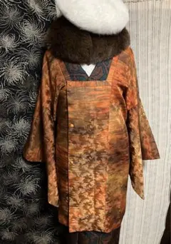 オレンジグラデーション 地紋 洗える道行コート