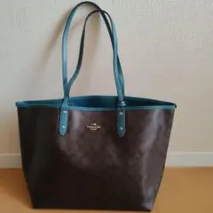 COACH ブラウン ターコイズ トートバッグ